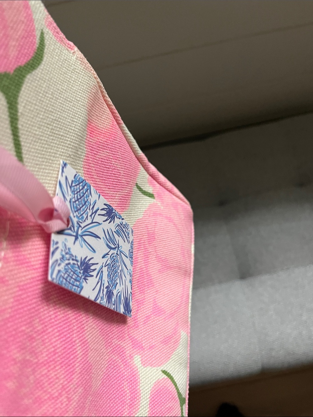 NWT Lilibridge Pink Peonies Resort Floral Canvas Clutch Tote bag bamboo handles - Picture 16 of 16